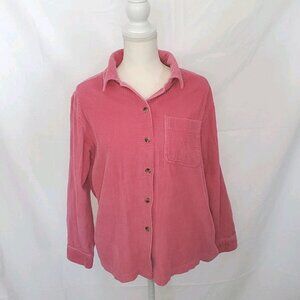 Vtg LL Bean Large Wale Corduroy Button Down Shirt Women’s Sz M-Pet PINK 267370